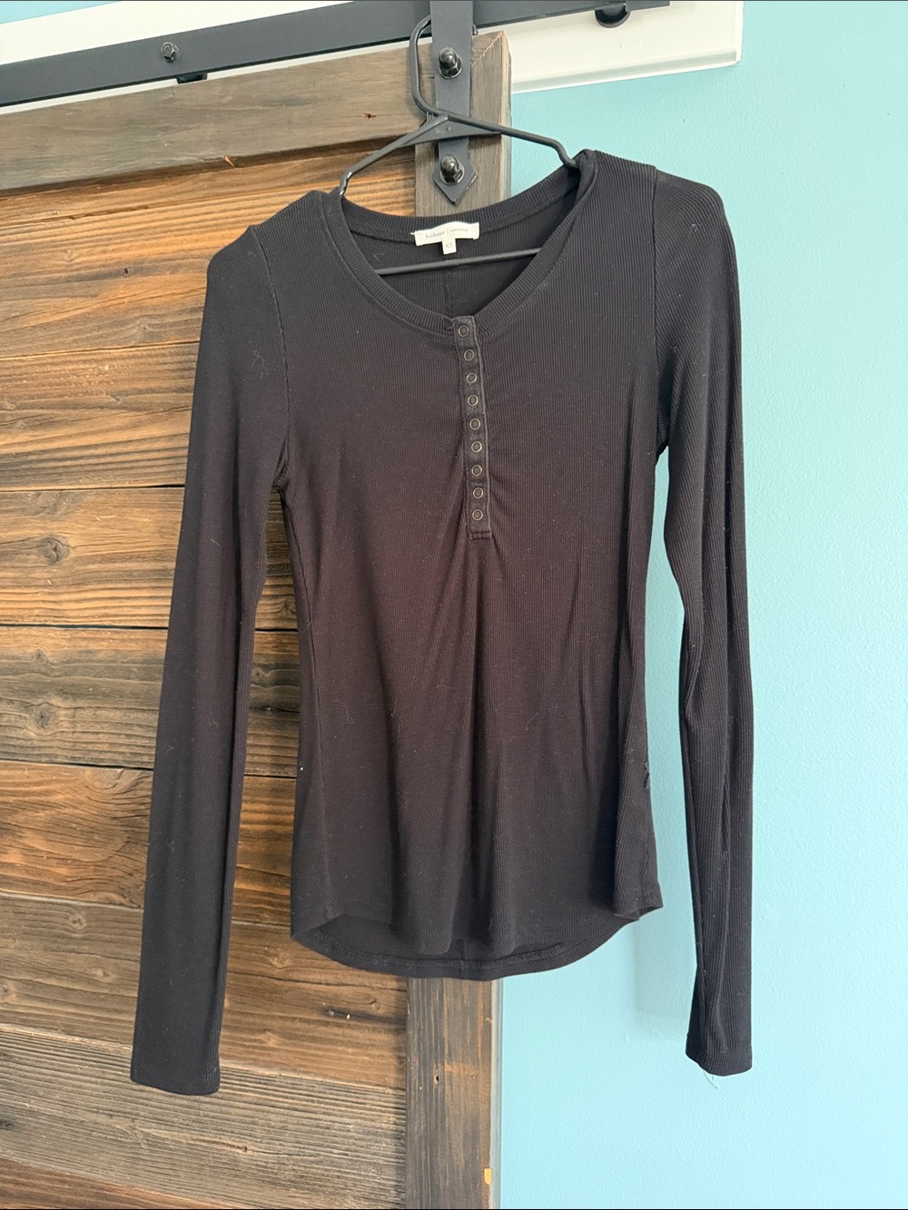 bohme Black Ribbed Long-Sleeve Henley Top